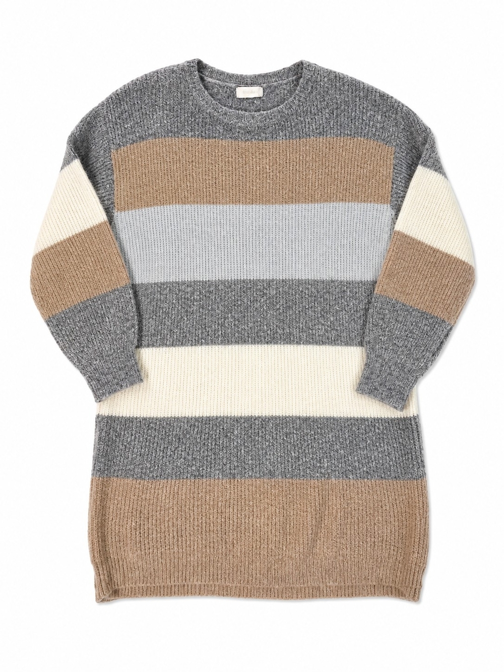 Altar'd State Striped Long Sleeve Knit Dress in Gray, Cream & Brown